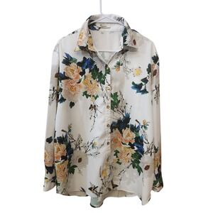 Vipavadee Womens XL Button Up Shirt Long Sleeve Floral Print Gold Buttons